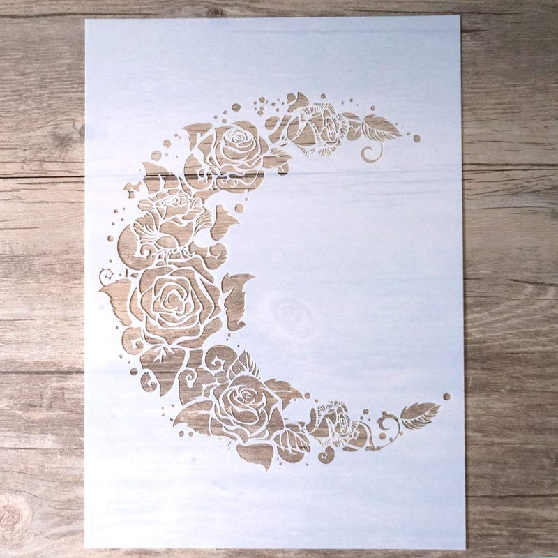 SLGIFT DIY Decorative Moon Flower Stencil Template for Scrapbooking Painting on Wall Furniture Crafts (A4 Size) - Image 1
